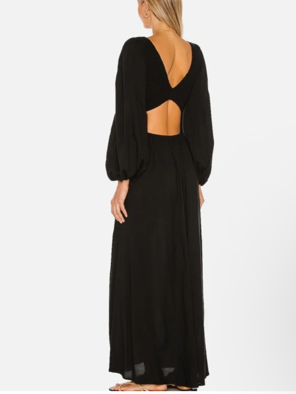 Indah Julie Solid Ruched Bodice Cutaway Maxi Dress in Black Sz M